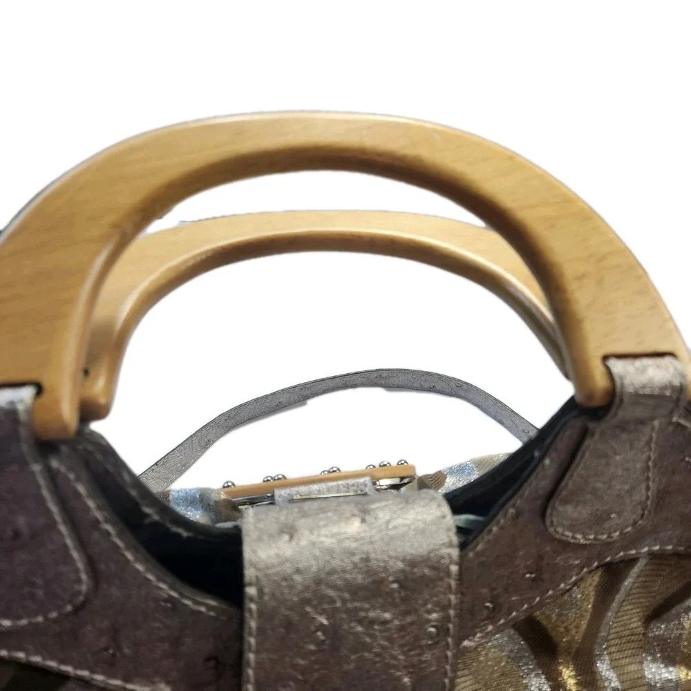 Vtg Guess Samba Metallic  Handbag Large Hobo Purse & Strap Retro Wood Handle‎